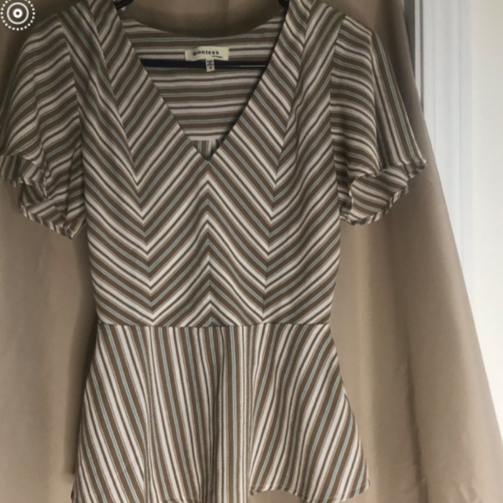 Brown and White Peplum Shirt